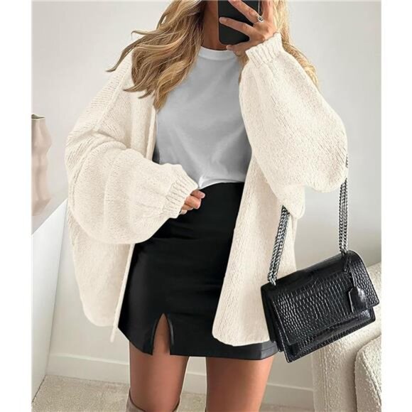 Womens Oversized Cardigan Sweaters White - Picture 2 of 6